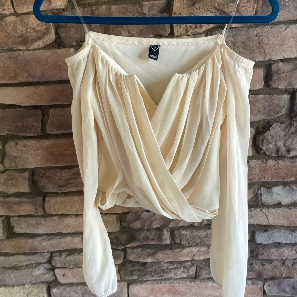 Windsor XS Ivory Draped Off-Shoulder Long Sleeve Blouse